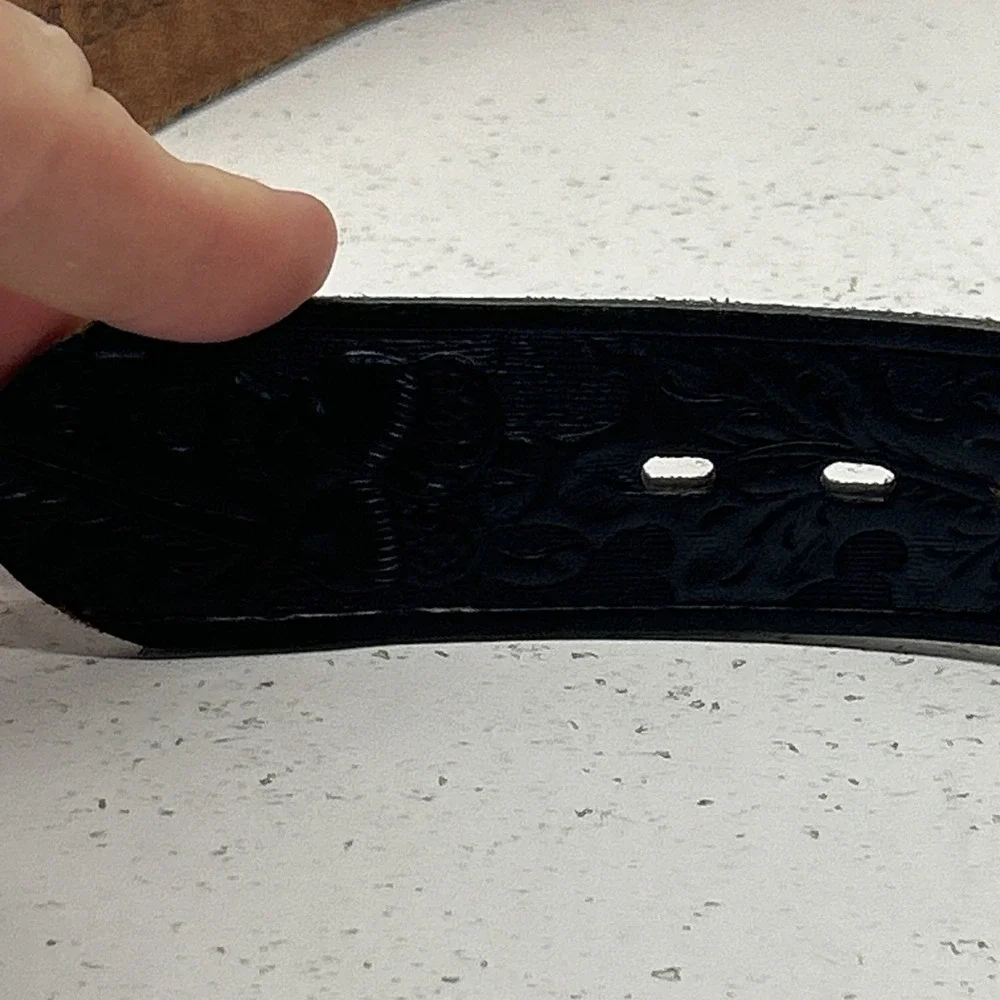 Vintage Chambers Phoenix Tooled Black Leather Western Belt Size 40 USA Cowboy